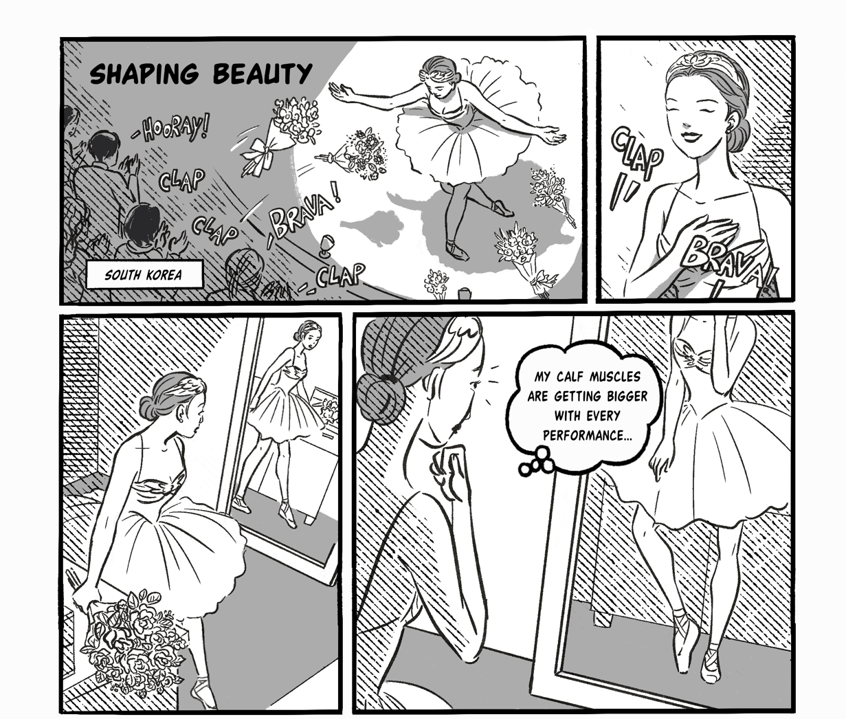 A comic strip of a ballerina AI-generated content may be incorrect.