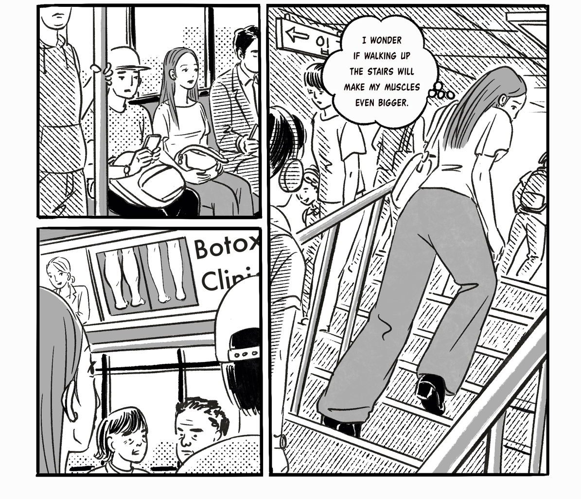 A comic strip of a person climbing up stairs AI-generated content may be incorrect.