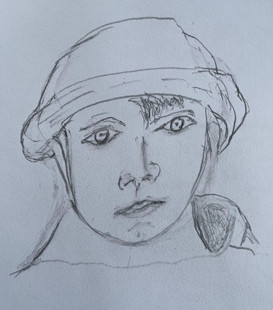 A drawing of a person wearing a hat AI-generated content may be incorrect.