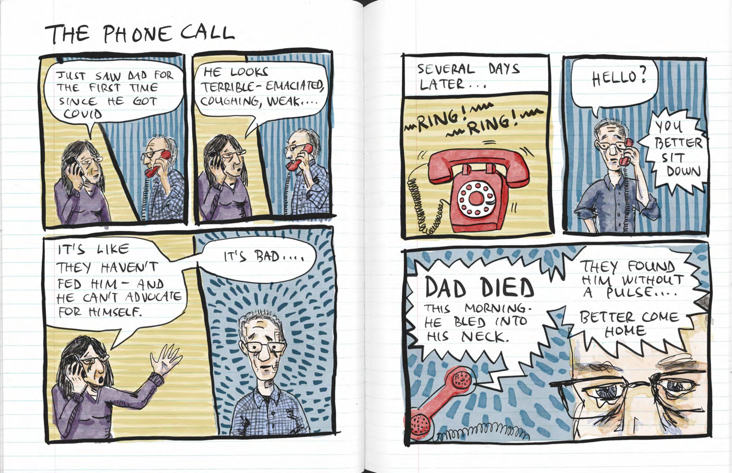 A comic book page with a person talking on the phone AI-generated content may be incorrect.