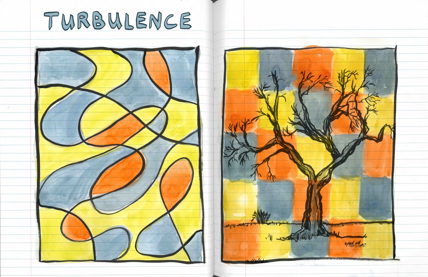 A drawing of a tree and a yellow and blue background AI-generated content may be incorrect.